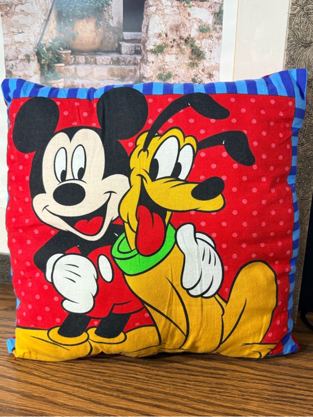 Mickey & Pluto Cartoon Throw Pillow - Red, Yellow, Black